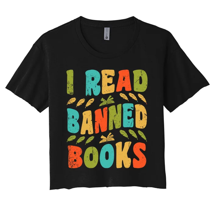 Funny Librarian Freedom Reader Grunge I Read Banned Books Women's Crop Top Tee