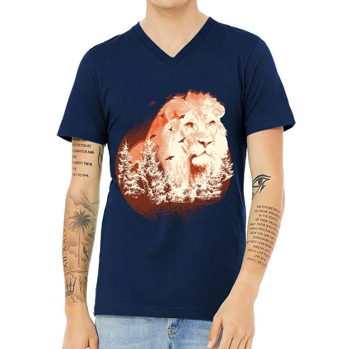 Forest Lion V-Neck T-Shirt