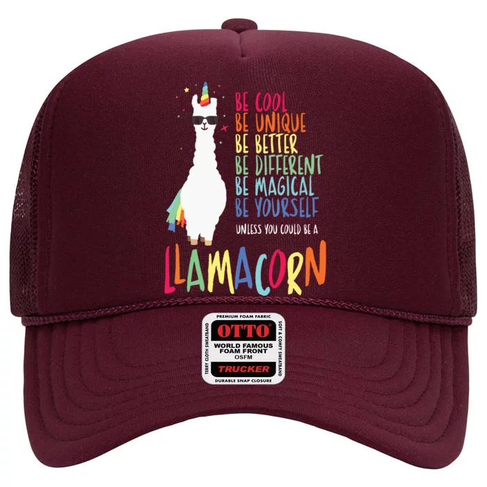 Funny Llamacorn Funny Cute Llama Unicorn High Crown Mesh Trucker Hat