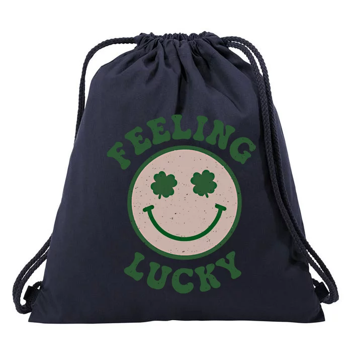 Feeling Lucky Funny St Patrick Day Shamrock Smile Face Meme Gift Drawstring Bag