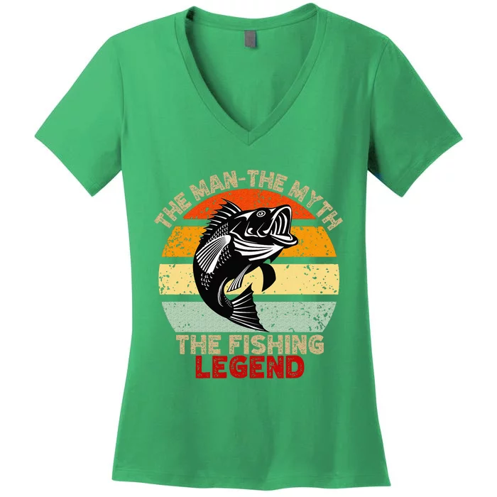 Fishing Legend Funny Freshwater Fish Lover Retirement Gift Women's V-Neck T-Shirt