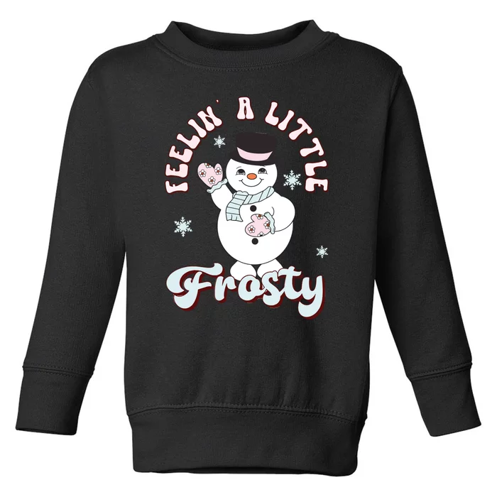 Feelin Little Frostys Snowman Groovy Retro Christmas Pajama Toddler Sweatshirt