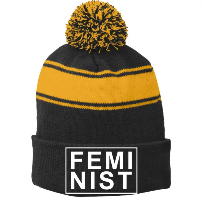 Feminist Logo Stripe Pom Pom Beanie