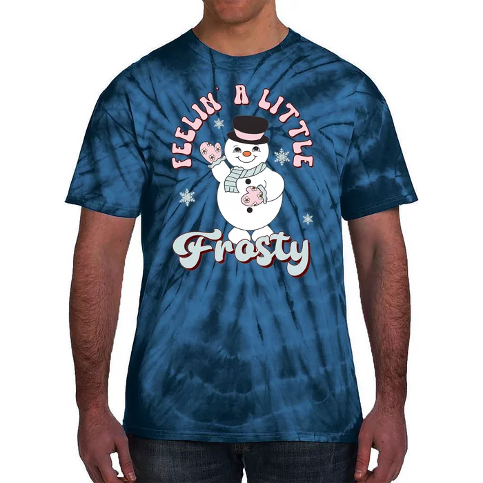 Feelin Little Frostys Snowman Groovy Retro Christmas Pajama Tie-Dye T-Shirt