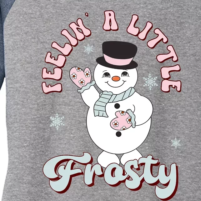 Feelin Little Frostys Snowman Groovy Retro Christmas Pajama Women's Tri-Blend 3/4-Sleeve Raglan Shirt