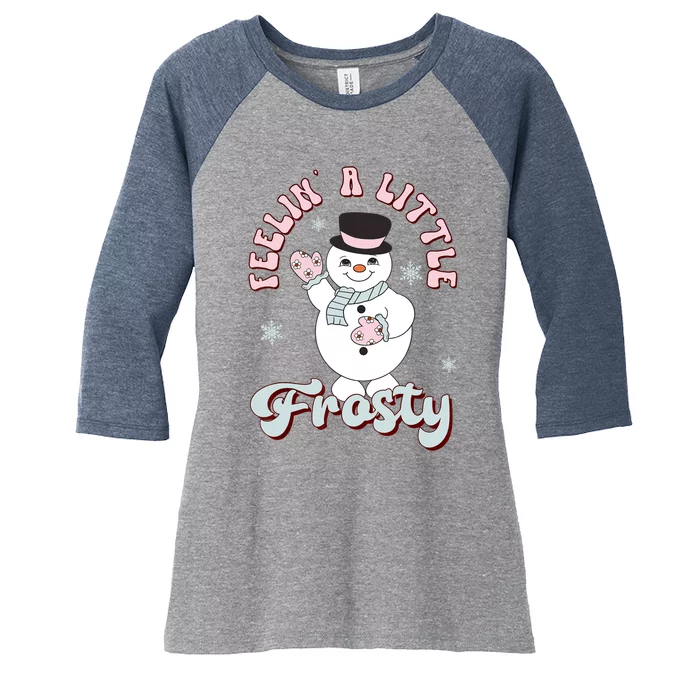 Feelin Little Frostys Snowman Groovy Retro Christmas Pajama Women's Tri-Blend 3/4-Sleeve Raglan Shirt