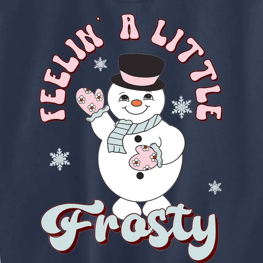 Feelin Little Frostys Snowman Groovy Retro Christmas Pajama Kids Sweatshirt