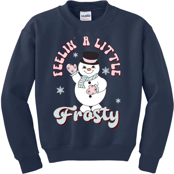 Feelin Little Frostys Snowman Groovy Retro Christmas Pajama Kids Sweatshirt