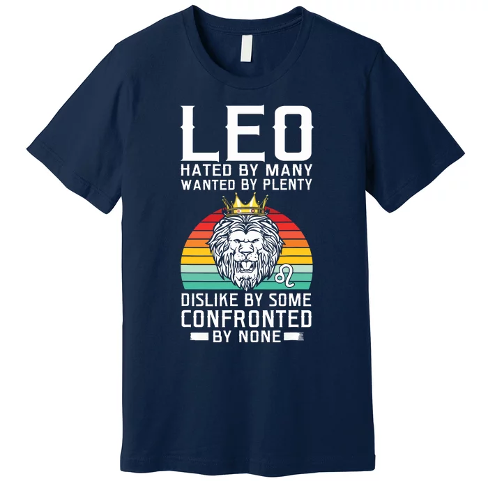 Funny Lion Graphic Art July August Birthday Leo Zodiac Sign Premium T-Shirt