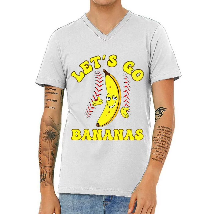 Funny Lets Go Bananas Cute Banana V-Neck T-Shirt