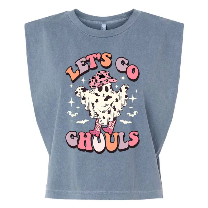 Funny Let’S Go Ghouls Halloween Retro Spooky Cow Great Gift Garment-Dyed Women's Muscle Tee