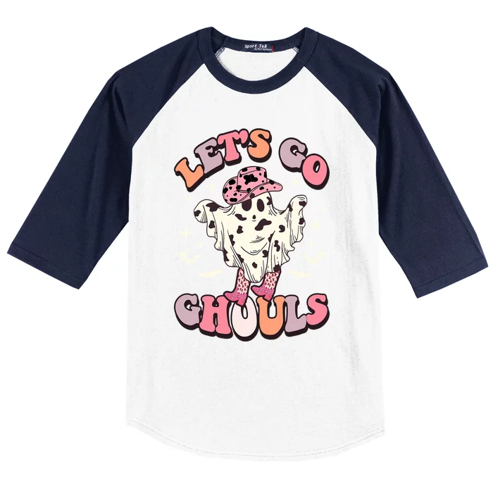 Funny Let’S Go Ghouls Halloween Retro Spooky Cow Great Gift Baseball Sleeve Shirt