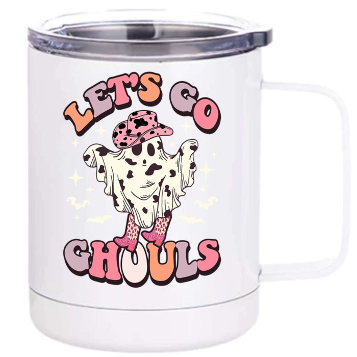 Funny Let’S Go Ghouls Halloween Retro Spooky Cow Great Gift Front & Back 12oz Stainless Steel Tumbler Cup