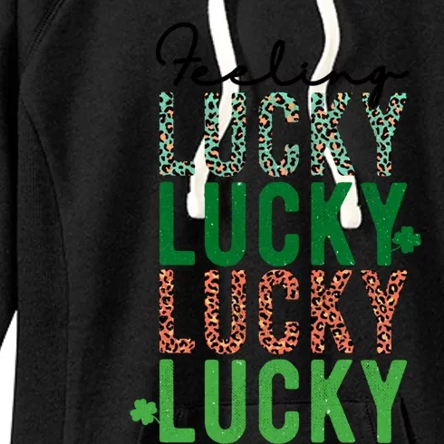 Feeling Lucky Green Clovers Trendy Prints Fun Holiday Funny Gift Women's Fleece Hoodie