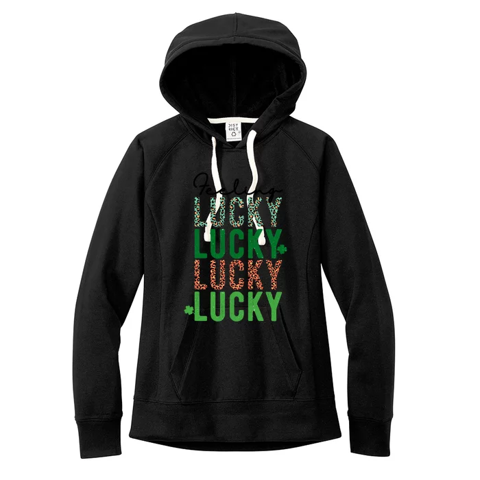 Feeling Lucky Green Clovers Trendy Prints Fun Holiday Funny Gift Women's Fleece Hoodie