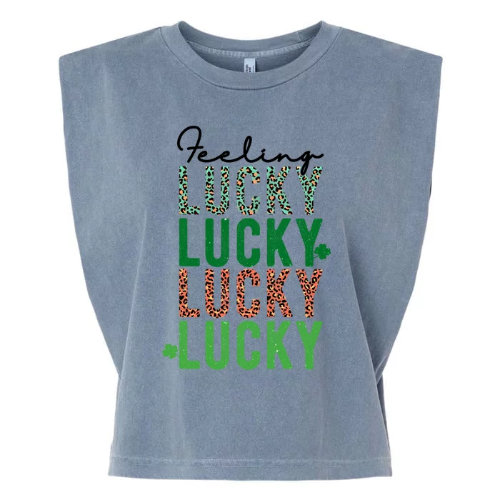 Feeling Lucky Green Clovers Trendy Prints Fun Holiday Funny Gift Garment-Dyed Women's Muscle Tee