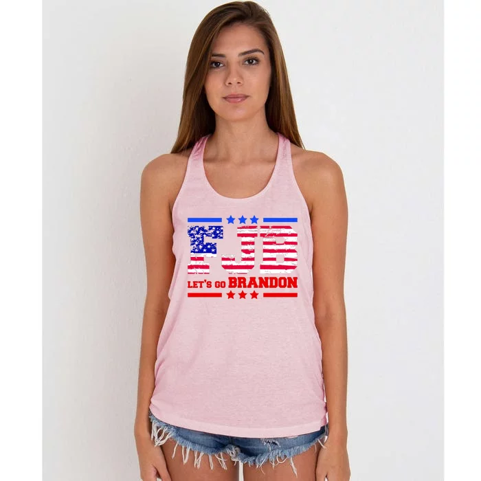 FBJ Lets Go Brandon USA Flag LGB United States Women's Knotted Racerback Tank