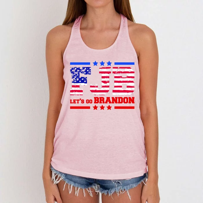 FBJ Lets Go Brandon USA Flag LGB United States Women's Knotted Racerback Tank