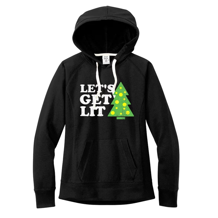 Funny Lets Get Lit Christmas Tree Retro Ugly Party Gift Idea Women's Fleece Hoodie