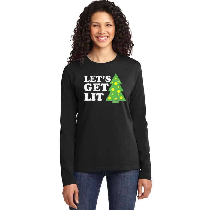 Funny Lets Get Lit Christmas Tree Retro Ugly Party Gift Idea Ladies Long Sleeve Shirt