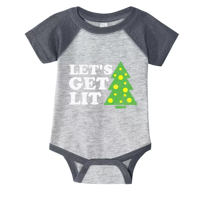 Funny Lets Get Lit Christmas Tree Retro Ugly Party Gift Idea Infant Baby Jersey Bodysuit