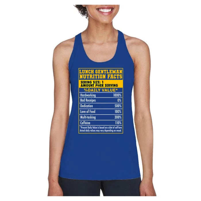 Funny Lunch Gentle Nutrition Facts School Cafeteria Cooks Gift Women's Racerback Tank