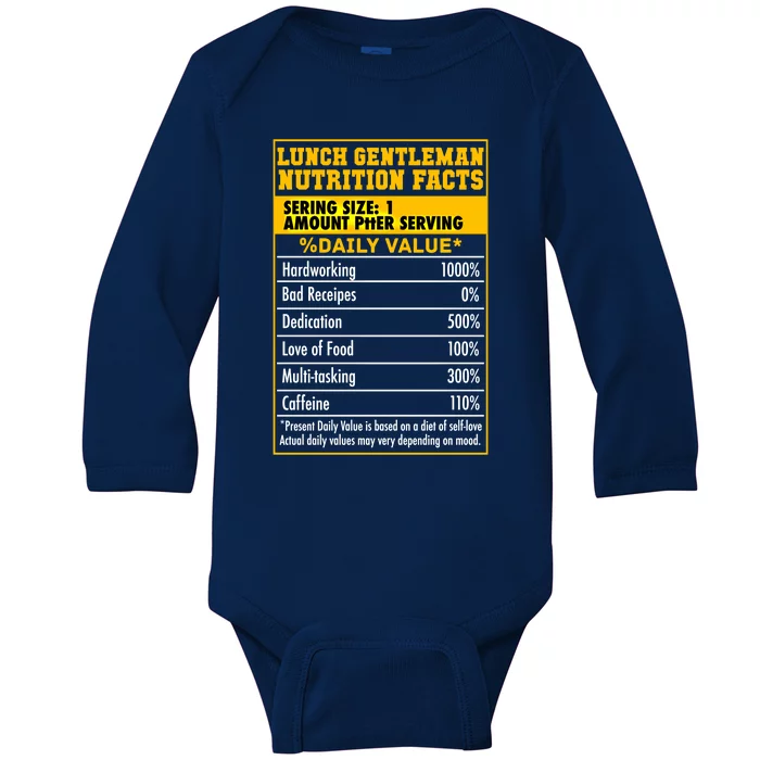 Funny Lunch Gentle Nutrition Facts School Cafeteria Cooks Gift Baby Long Sleeve Bodysuit