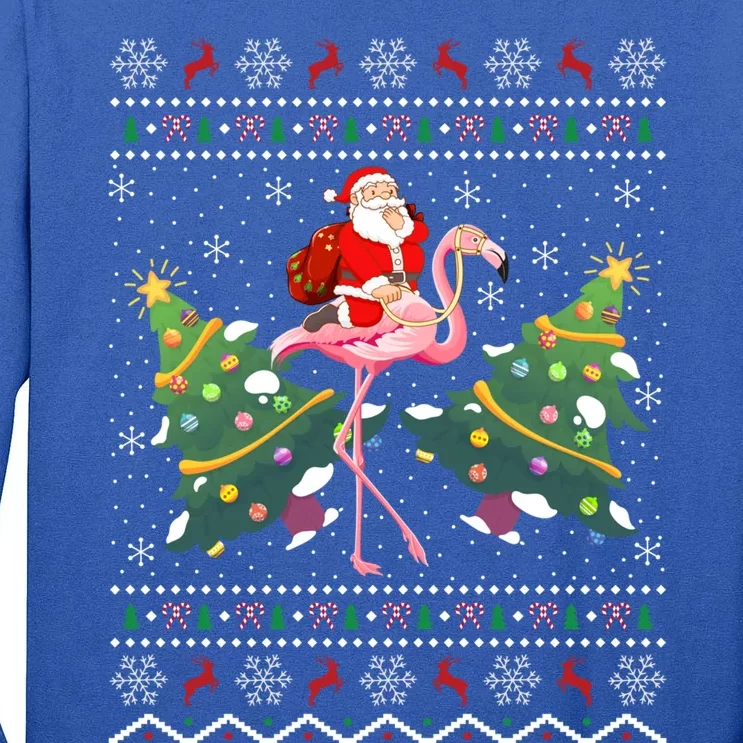 Flamingo Lover Gift Ugly Santa Riding Flamingo Christmas Gift Tall Long Sleeve T-Shirt