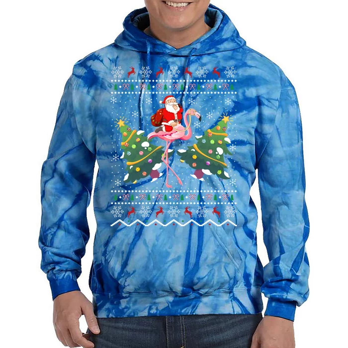 Flamingo Lover Gift Ugly Santa Riding Flamingo Christmas Gift Tie Dye Hoodie