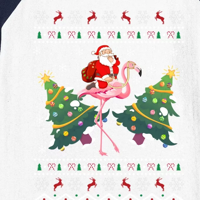 Flamingo Lover Gift Ugly Santa Riding Flamingo Christmas Gift Baseball Sleeve Shirt