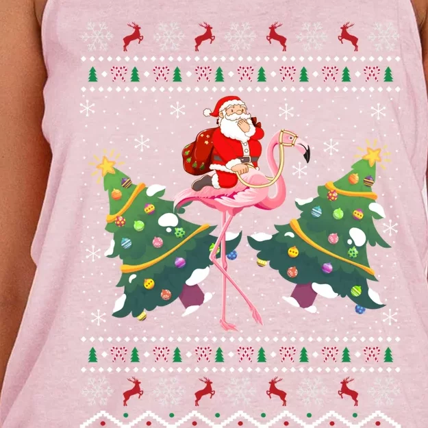 Flamingo Lover Gift Ugly Santa Riding Flamingo Christmas Gift Women's Knotted Racerback Tank