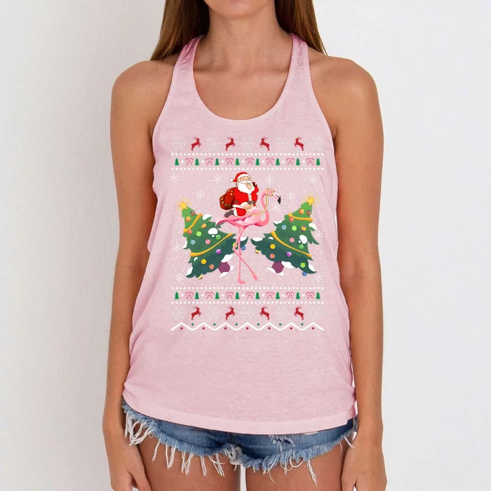 Flamingo Lover Gift Ugly Santa Riding Flamingo Christmas Gift Women's Knotted Racerback Tank