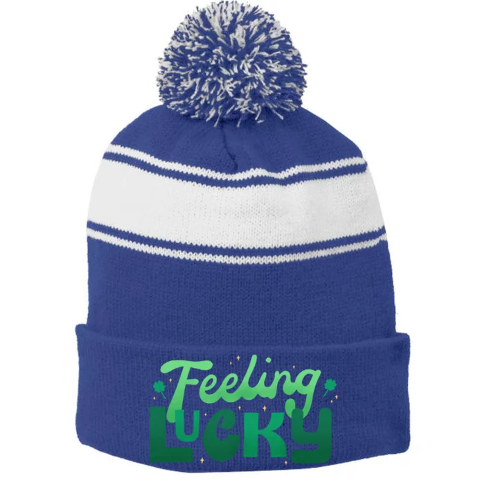 Feeling Lucky Great Gift Stripe Pom Pom Beanie