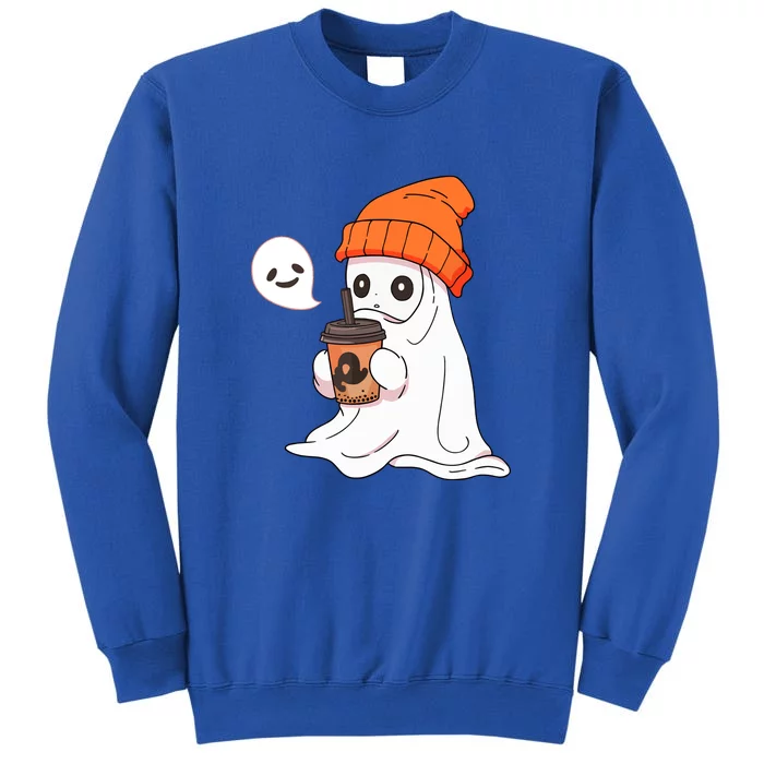 Funny Little Ghost Drinking Coffee Cute Halloween Spooky Season Gift Tall Sweatshirt