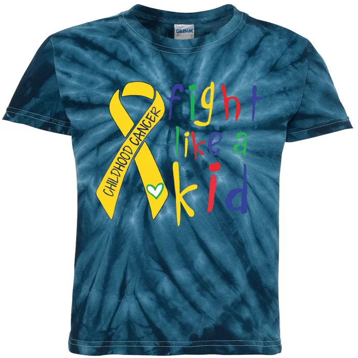 Fight Like Gold Ribbon Childhood Cancer Awareness Kids Tie-Dye T-Shirt