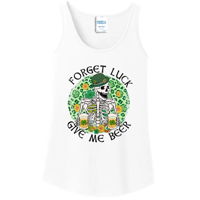 Forget Luck Give Me Beer Funny Skeleton St Patrick's Day Ladies Essential Tank