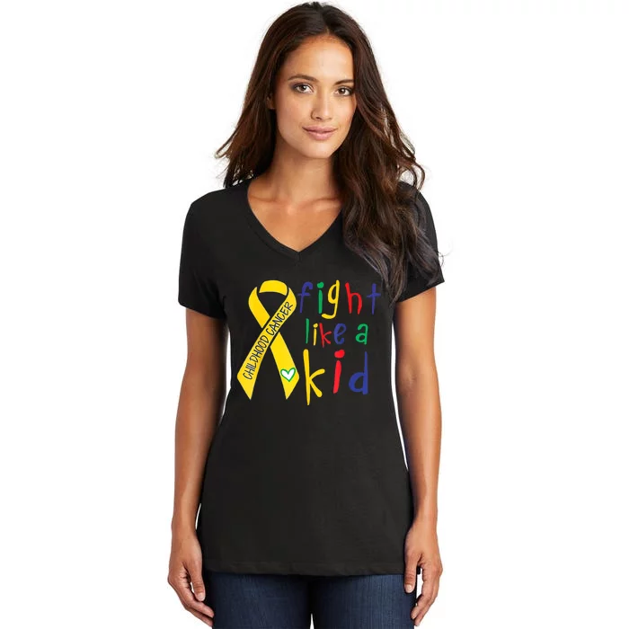 Fight Like Gold Ribbon Childhood Cancer Awareness Women's V-Neck T-Shirt