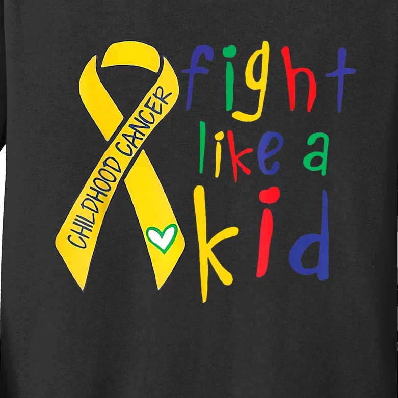 Fight Like Gold Ribbon Childhood Cancer Awareness Kids Long Sleeve Shirt