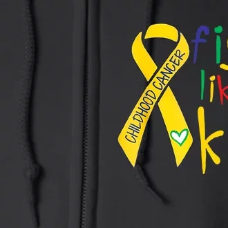 Fight Like Gold Ribbon Childhood Cancer Awareness Full Zip Hoodie