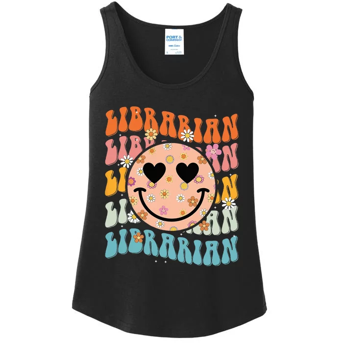 Funny Librarian Groovy Back To School Teachers Day Ladies Essential Tank