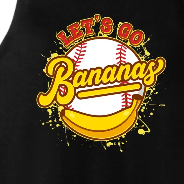 Funny Lets Go Bananas Baseball Logo Ladies Tri-Blend Wicking Tank