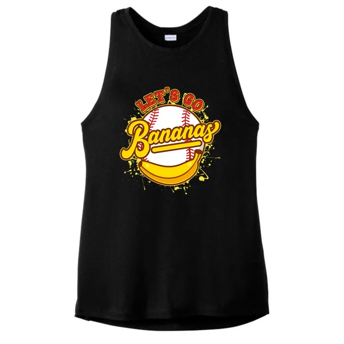 Funny Lets Go Bananas Baseball Logo Ladies Tri-Blend Wicking Tank