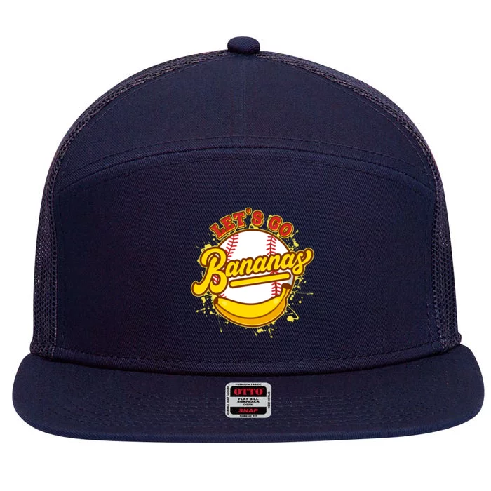 Funny Lets Go Bananas Baseball Logo 7 Panel Mesh Trucker Snapback Hat