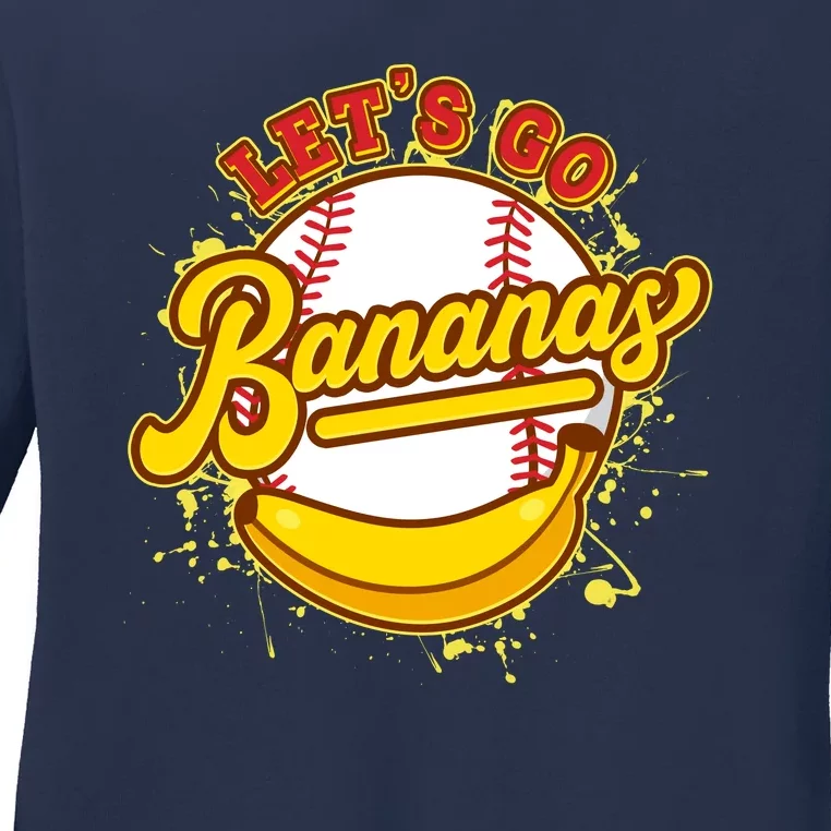 Funny Lets Go Bananas Baseball Logo Ladies Long Sleeve Shirt