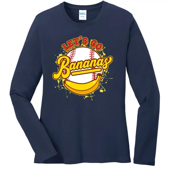 Funny Lets Go Bananas Baseball Logo Ladies Long Sleeve Shirt