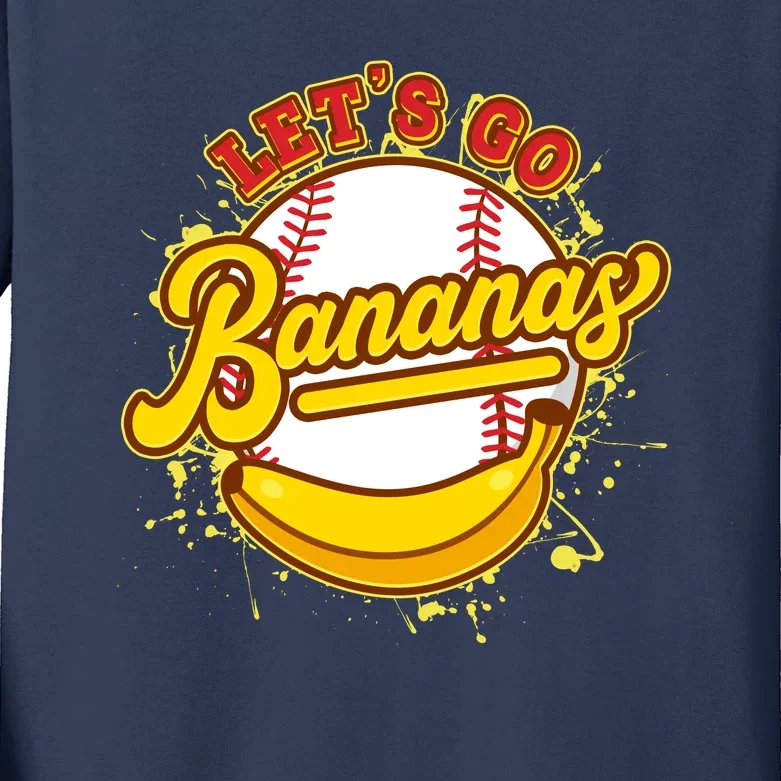 Funny Lets Go Bananas Baseball Logo Kids Long Sleeve Shirt