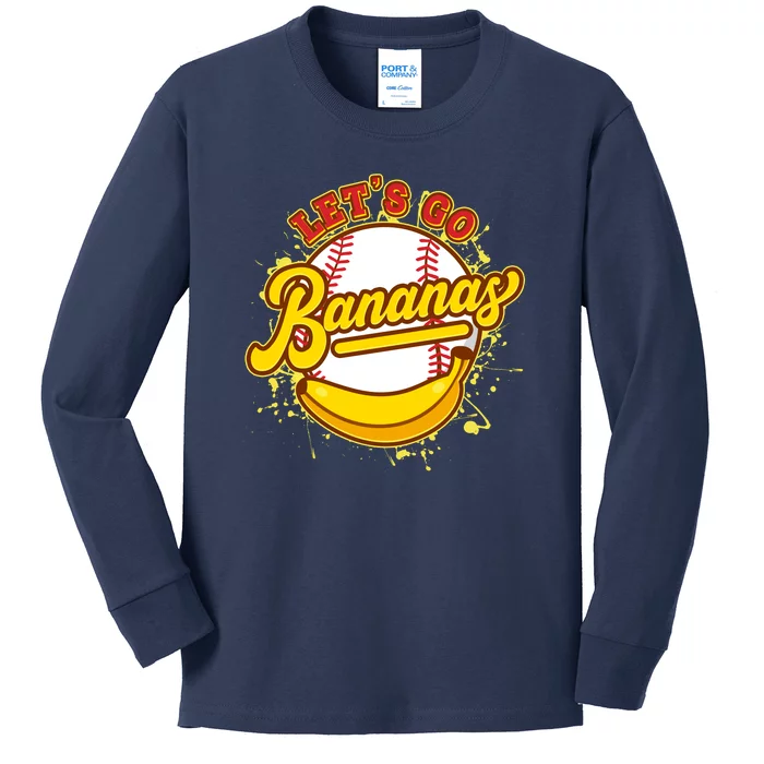 Funny Lets Go Bananas Baseball Logo Kids Long Sleeve Shirt