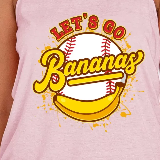 Funny Lets Go Bananas Baseball Logo Women's Knotted Racerback Tank