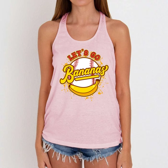 Funny Lets Go Bananas Baseball Logo Women's Knotted Racerback Tank