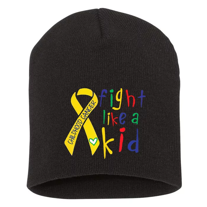 Fight Like Gold Ribbon Childhood Cancer Awareness Short Acrylic Beanie